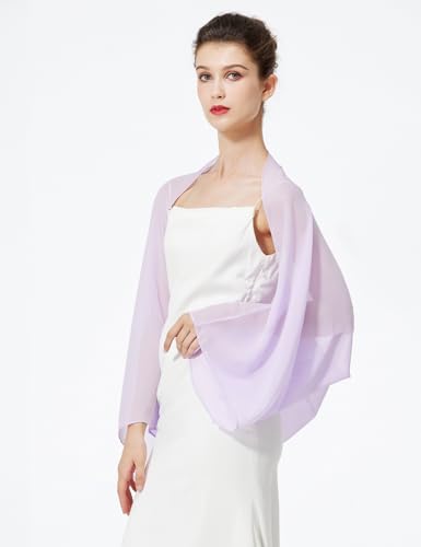 BEAUTELICATE Chiffon Schal Stola Damen Festlich Elegante Schultertuch Bolero Shrug mit Ärmel für Abendkleider Brautkleider Sommer Hochzeit (Lila, Einheitsgröße)