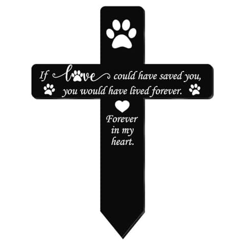 VIMOA Dog Grave Marker Cross, Pet Loss Memorial Gifts, Acrylic, Black with White Print, 9W x 7.24L x 0.2H inches (Dog-BW) Cover