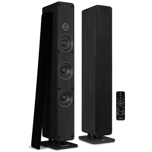 Audizio ARCO Active Bluetooth Floor Standing HiFi Speaker System with Wireless Pairing, Stereo Tower with USB, Optical TV Input, Wired or Wireless Connectivity, Remote Control, Independent Downlight,