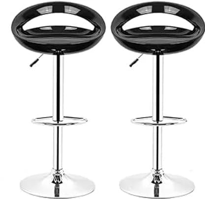 FURNITURE FIRST Imported Bar Stool (High Chair) for Kitchen, Home. 360 Rotation, Height Adjustable with Chrome Base Set of (Pack of) 2. Style Black Smiley