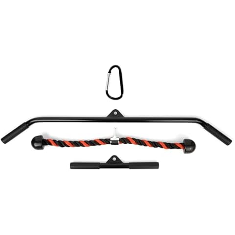 EVMT Ultimate Gym Bundle: 27" Tricep Rope, 40" & 15" Pulldown Bars - Comprehensive Home Gym Equipment Set, Durable LAT Pulldown and Tricep Attachments Cover