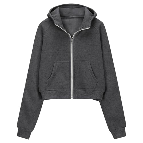 Girls Zip Up Cropped Hoodies Long Sleeve Casual Sweatshirts Jacket Teen Full-Zip Outwear with Pockets For 5-14 Years4