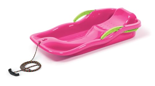 NEUSTANLO | Bobschlitten Race | Pink | hochwertiges Kunststoff | inkl. Zugseil und Bremshebel | ideal auch als Rodel, Bob, Schlitten oder Schneegleiter
