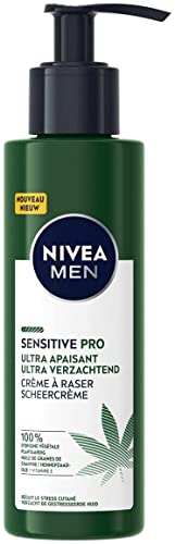 NIVEA MEN Crème à raser ultra apaisante Sensitive Pro (1 x 200 ml), Crème de rasage à l’Huile de Chanvre Bio et Vitamine E, Soin homme pour toutes  peaux même sensibles Cover