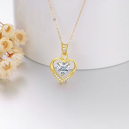 Classic 14K Gold Heart Necklace for Women, Dainty Gold Love Heart Pendant with Sparkling Created Diamond Forever Love Jewelry Gift for Mom, Wife, Girlfriend 16"-18"3