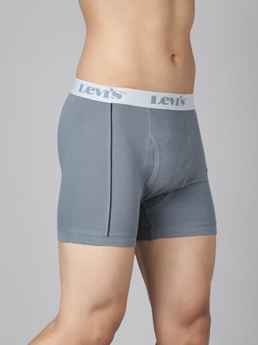 Image of Levi's 007A Classic Boxer Briefs for Men | 100% Pure Cotton | Solid Men's Underwear | Breathable | Anti-Roll Waistband | Extra Supportive Gusset | Functional Fly | Long Length Fit | Pack of 2