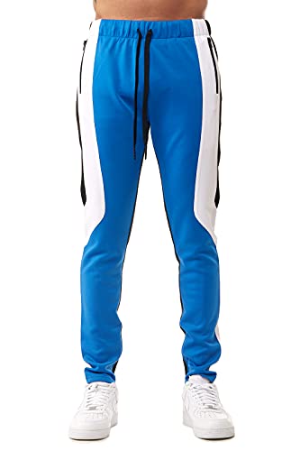 Bleecker And Mercer Mens Hip Hop Activewear Slim Fit Athletic Track Jogger Pants Side Stripe Taping Zipper Bottom (Bp1069-Az- Royal Blue/White/Black, Xl) #TOP1