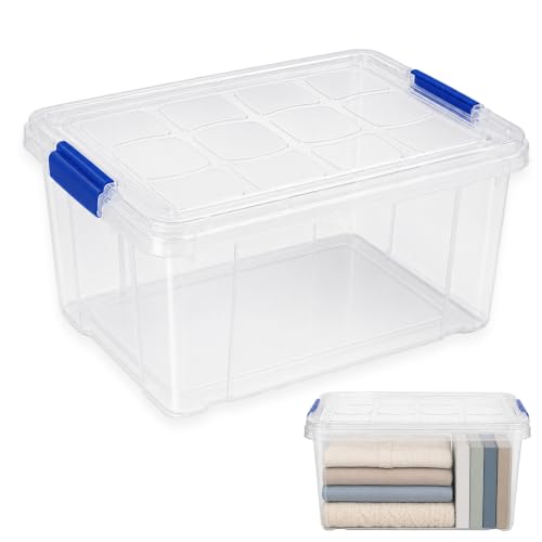 Cubo de almacenaje con tapa, Contenedor de plástico para almacenar libros, ropa, mantas, 40 x 30 x 21 cm, 16 litros de capacidad