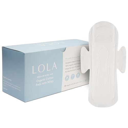 LOLA Cotton Pads - Ultra Thin Pads with Wings - Organic Cotton Hypoallergenic Material - Organic Panty Liners - 36 Count Regular