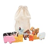jumini Wooden Home Farm Barn Set – Includes Animals & Farmer | FSC Wood | Montessori-Friendly Toy | Compatible with Other Farm Sets | Suitable for Age 18months+ (Bag of Animals)