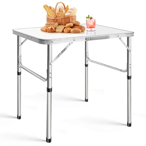 Huini Mesa plegable de altura regulable 75 x 55 cm, ligera y estable para jardín, camping, balcón, oficina en casa (blanco)