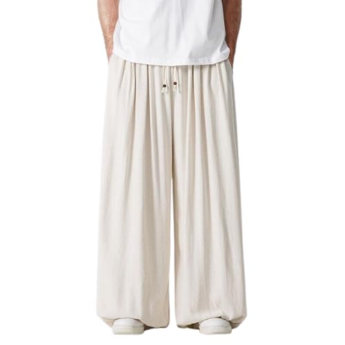 Pantalones harén para hombre en algodón y lino cómodos con cordón