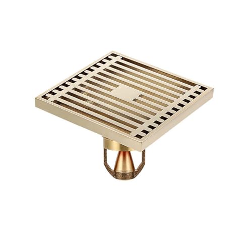 Desagüe de Suelo de Cobre antiolores para Lavadora, desagüe de Suelo de Cobre antiolores para baño, desagüe de Suelo Universal Estilo Crema, circonio, Dorado, de un Solo Uso, 10 x 10 cm