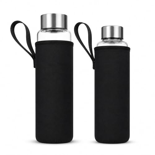 Image of Glass Water Bottle Cover Only (for 1 Litre and 750 ML) | Keeps Drink hot and Cold | Pair of 2 (Black)