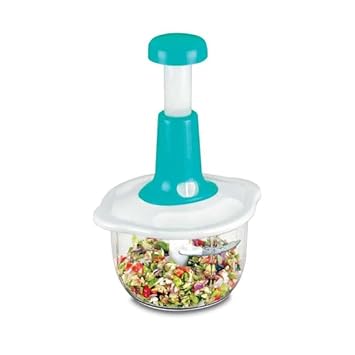 OCEANUM Hand Press Fruits and Vegetable 2 in 1 Push Chopper for Kitchen, 3 Sharp Stainless Steel Blades (1600ML)