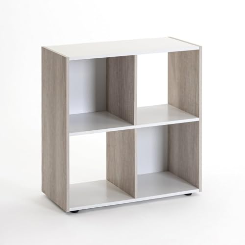 LOLAhome - Estantería librería Cubo de 4 Huecos y 2 Niveles en Madera Beige y Blanca de 62x60x29 cm. Mueble versátil para salón u Oficina Que aporta Orden, modernidad y un Estilo único.