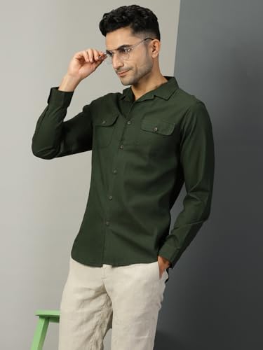 Image of Thomas Scott Men's | Solid | Full Sleeve | Regular Fit | 100% Cotton | Double Flap Pocket | Spread Collar | Casual Shirt