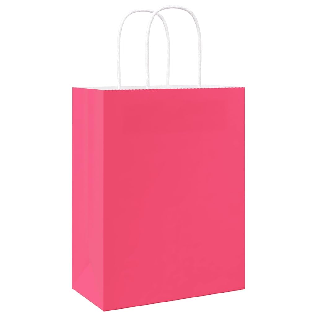 250 Stück Papiertragetaschen Rosa 21x11x28 cm Kraftpapier Geschenktüten mit Henkeln für Einkauf Takeaway Party