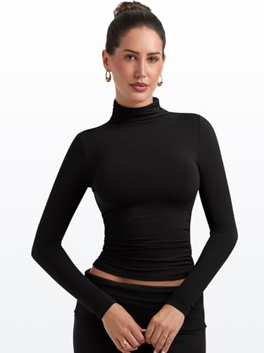 PINKMSTYLE Womens Backless Turtleneck Long Sleeve Top Shirts Ruched Double Lined Fall Going Out Outfits 20254