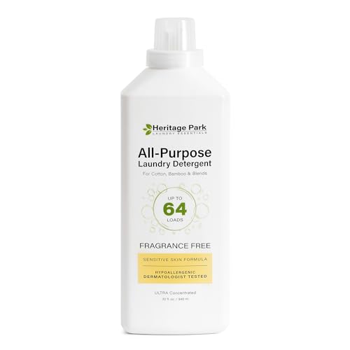 Heritage Park Luxury Laundry Detergent | Dermatologist Tested Plant based Natural & Enzyme Laundry Detergent | Sensitive Skin Friendly - Fragrance Free (32 fl oz)