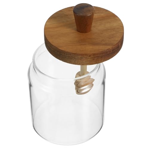Ciieeo Glass Honey Jar with Wooden Dipper Kitchen Syrup Dispenser Craftsmanship for Honey Jam Sugar Storage for Home Decor
