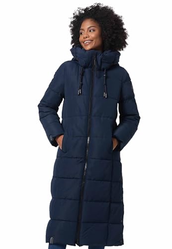 MARIKOO Damen Winterjacke Steppmantel lang gesteppter Mantel Winter Parka Jacke warm B985 [B985-Nadeshik-Navy-Gr.L]