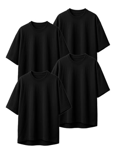 Image of Veirdo 100% Pure Cotton Oversized Loose Fit Half Sleeve Solid Core Round Neck Multicolor T-Shirt Combo for Men & Boys (Pack of 4)