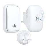 Cerhot Campanello senza fili autoalimentato senza batteria, distanza 150 m, 38 canzoni, campanello per porta, senza fili, impermeabile, per casa, scuola, ufficio (UK 1V1, bianco B)