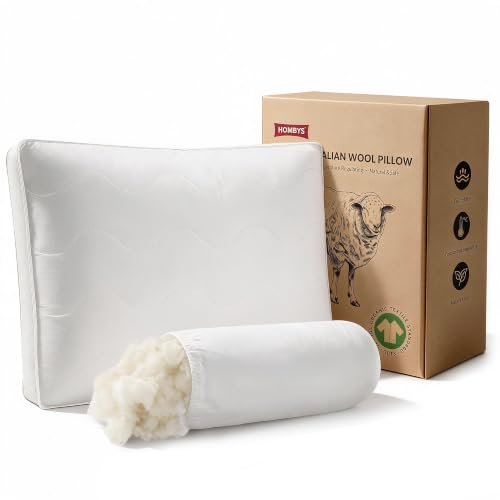 HOMBYS Natural Wool Pillow,Flat &Thin Wool Pillow for Sleeping,Cotton Cover by HOMBYS - Used condition - US$113.99