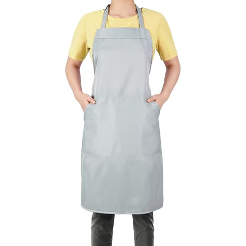 Küchenschürze für Damen und Herren – Verstellbare graue Schürze mit 1 großen Tasche – 80 % Polyester + 20 % Baumwolle – zum Kochen, Backen, Putzen & mehr