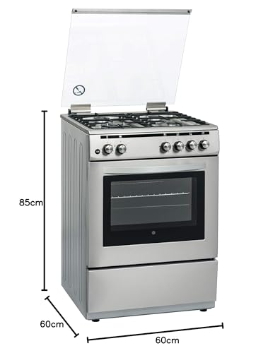 Hoover - FGC66.02S 60x60 Gas Cooker 4 Burners, Cast Iron Grids, One-Hand Ignition, 60cm Stainless Steel Cooking Range with Rotisserie and Self-Cleaning,Made in Turkey Stainless Steel, 1 Year Warranty