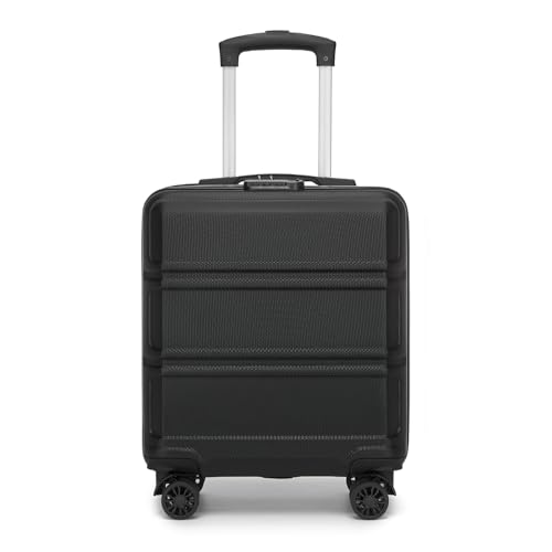 KONO Koffer Klein 16 Zoll Leicht ABS+PC Hartschalenkoffer mit Zahlenschloss Reisekoffer mit 4 Rollen Handgepäck für Ryanair und easyJet 45x35x20cm, Schwarz