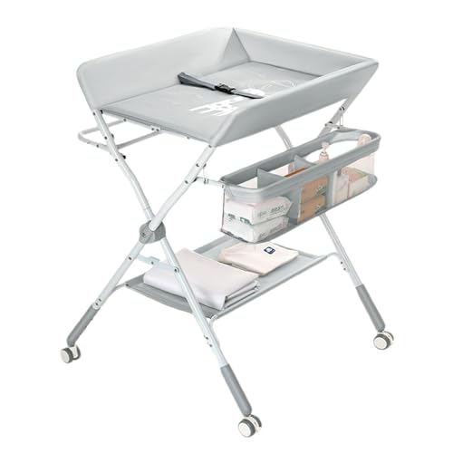 Mesa de pañales para bebé con ruedas, mesa de pañales para niños de altura ajustable, estación de cambio de pañales portátil, para niños de 0 a 6 meses, para cuarto de bebé, baño, organizadores