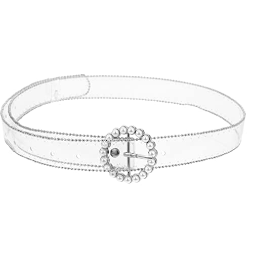 TENDYCOCO Clear Belts for Women Waist Belt for Women Waist Belts Faux Pearl Beaded Buckle Jelly Belt Belt for Dress Jeans