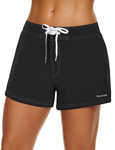 Rocorose Women's Board Shorts Quick Dry Elastic Waist Swim Shorts Surf Swimwear with Pocket and Liner