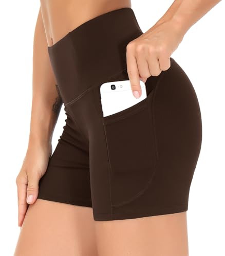 Image of THE GYM PEOPLE High Waist Yoga Shorts for Women's Tummy Control Fitness Athletic Workout Running Shorts with Deep Pockets