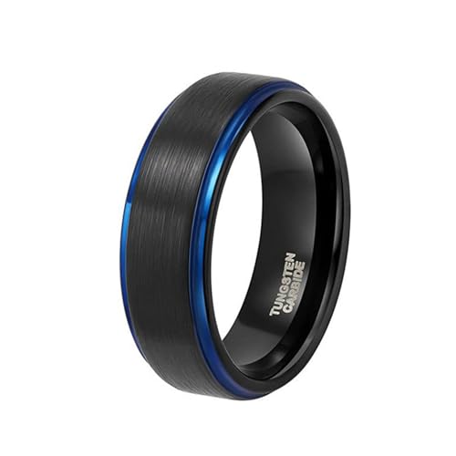 Carbure de tungstène homme bague noire brossée 6mm de large avec bords en marche taille 57.5