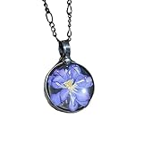 Handmade Larkspur Necklace for Women, Real Pressed Flower Pendant, July Birth Month Flower, Unique Blue Flower Jewelry, Birthday Gift for Leo, Christmas Gift, Artisan Hand Crafted by Bayou Glass Arts