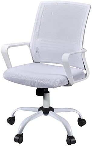Ergonomic Home Office Desk Chairs, Mesh Chair with Lumbar Back Support Armrest, Height Adjustable Executive Rolling Swivel Computer Chair, Mid Back Task Chair for Home Office Work, White