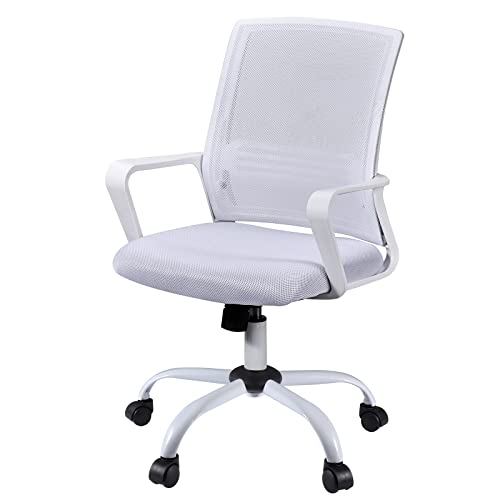 Ergonomic Home Office Desk Chairs, Mesh Chair With Lumbar Back Support Armrest, Height Adjustable Executive Rolling Swivel Computer Chair, Mid Back Task Chair For Home Office Work, White #TOP1