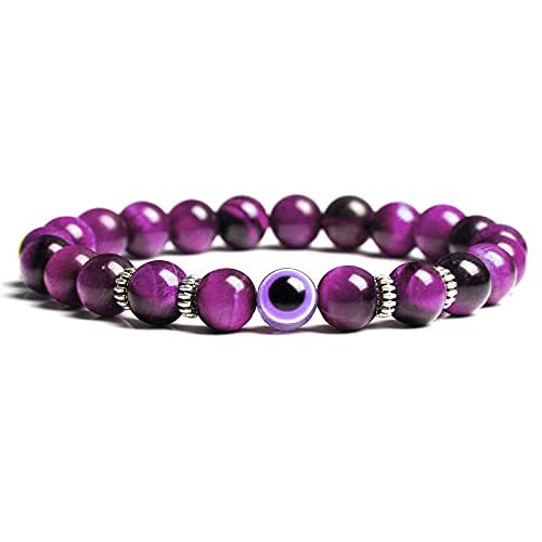 EDMIRIA 8MM Purple Evil Eye Protection & Good Luck Healing Energy Crystal Stone Reiki Unisex Bracelet - Amulet for Prosperity & Success -Talisman Nazar Bracelets (Purple Tiger Cats Eye) (B09BLDY38Q) Amazon Price History, Amazon Price Tracker