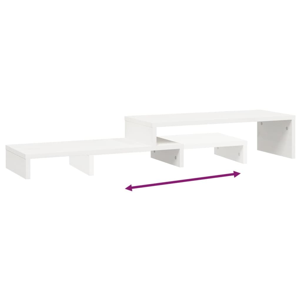 Supporto per monitor bianco in legno di pino massiccio, regolabile in altezza, 52-101 x 22 x 14 cm, supporto da scrivania con ripiano per tastiera per casa, gaming, workstation e ufficio