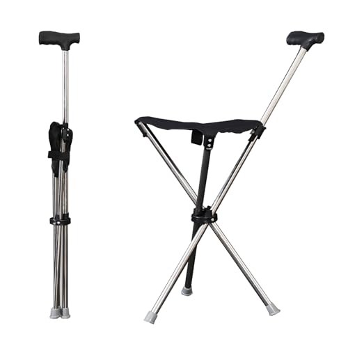 Bastón Silla Plegable, Mobility Bastones para Mayores con Silla Plegable Ajustable Asiento 3 Patas Bastón para Mayores con Soporte Abajo bastón Ergonómico para Caminar Viajar