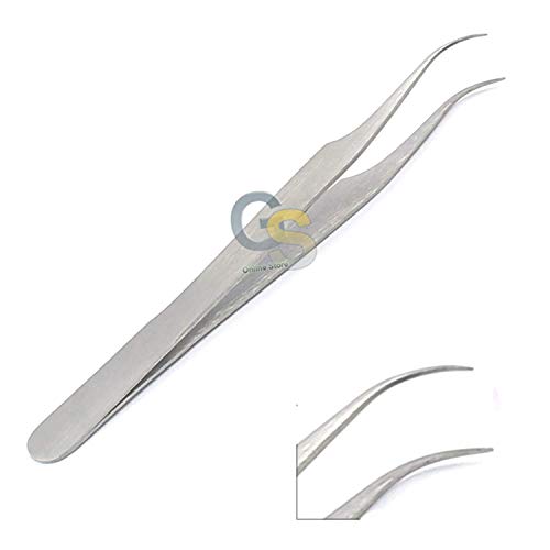 G.S STAINLESS STEEL NON-MAGNETIC PRECISION TWEEZERS WITH VERY-FINE POINT CURVED TIPS, 4-1/2