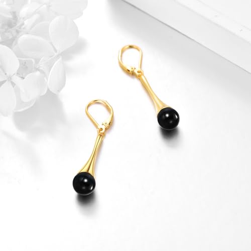 Sterling Silver and 18K Yellow Gold Plated Filigree Drop Earrings with Black Onyx Stone - Leverback Design, Perfect for Women's Jewelry Gifts4