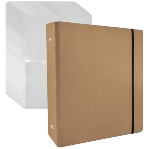 FERENLI Seed Storage Organizer Kraft Paper Binder Shell Seed Packet Organizer with 100 Pockets (Slot Size 3.62x5.19 inch) 25 Packs Clear Sheet Protectors for Organizing Seed Envelopes Photo Card Cover