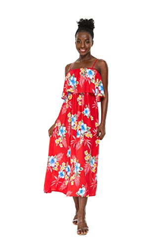 Image of Matchable Family Hawaiian Luau Men Women Girl Boy Clothes in Hibiscus Red