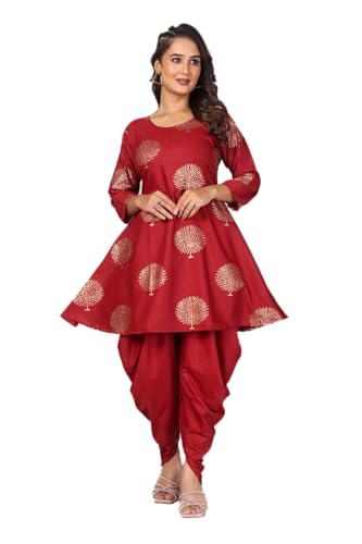 Image of Floral Print Cotton Kurta and Dhoti Set for Women Designer