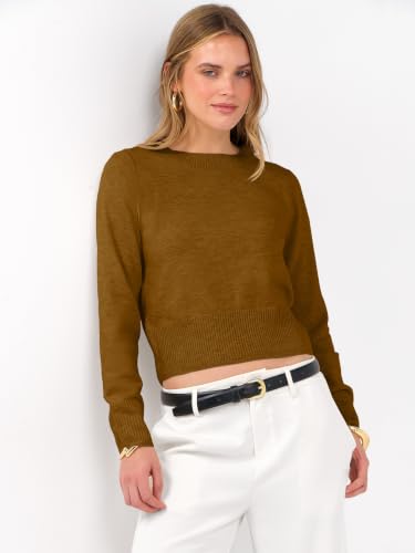 Image of ANRABESS Women's Long Sleeve Sweaters Cropped Crew Neck | Business Casual Tops,Light Weight Comfy Knit,Pullover ShortSweater,Basic Classic,Fall Fashion Winter Layer Clothes