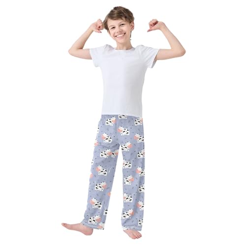 Boys' Pants Cute Cow Flower Leaf Long Bottoms Jogger Pants Elastic Waist Trousers with Pockets S-XL2